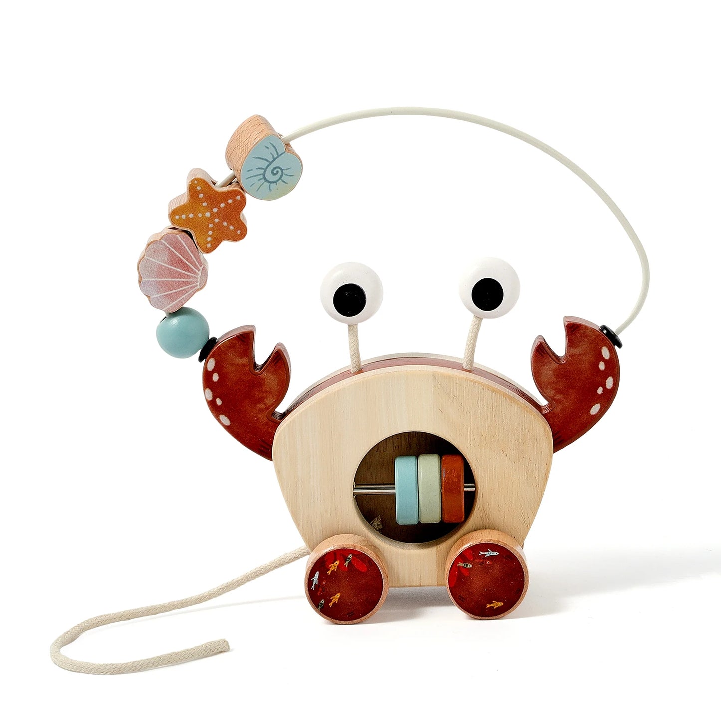 TinyTrek Crab – Montessori Wooden Pull Toy | Multi-Skill Development Bead & Block Toy