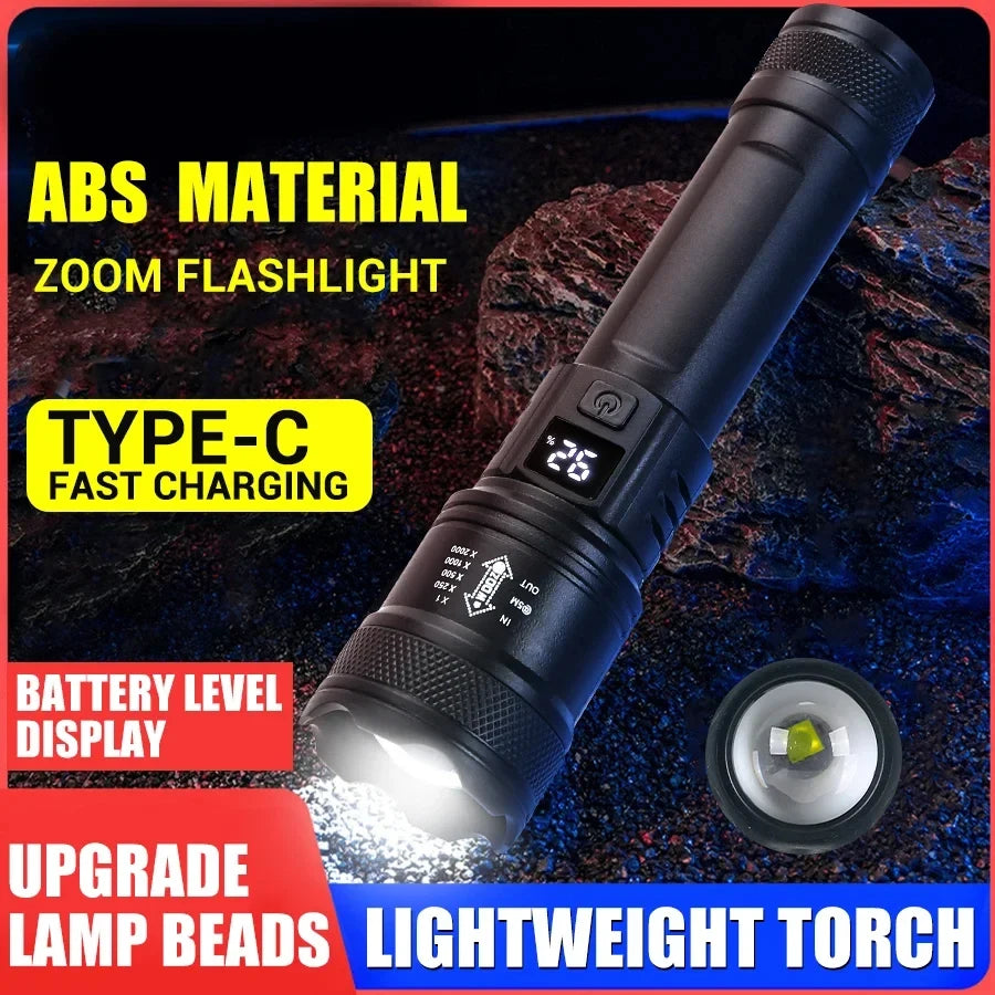 TitanBeam Ultra – 5000LM P70 LED Tactical Flashlight with Telescopic Zoom & Built-in Batter