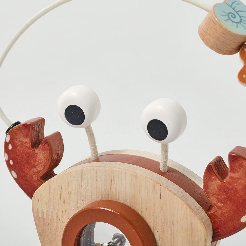 TinyTrek Crab – Montessori Wooden Pull Toy | Multi-Skill Development Bead & Block Toy