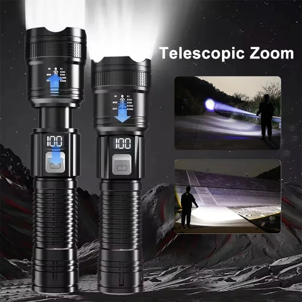 TitanBeam Ultra – 5000LM P70 LED Tactical Flashlight with Telescopic Zoom & Built-in Batter