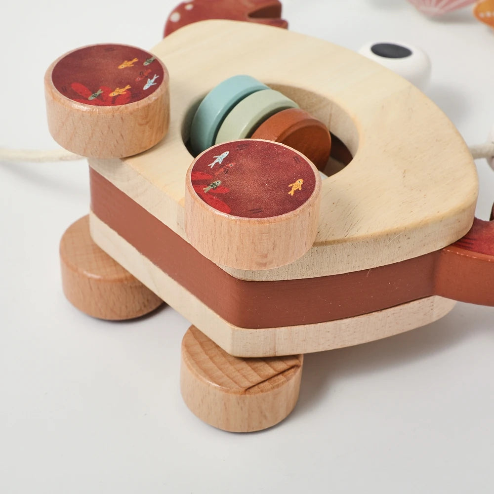 TinyTrek Crab – Montessori Wooden Pull Toy | Multi-Skill Development Bead & Block Toy