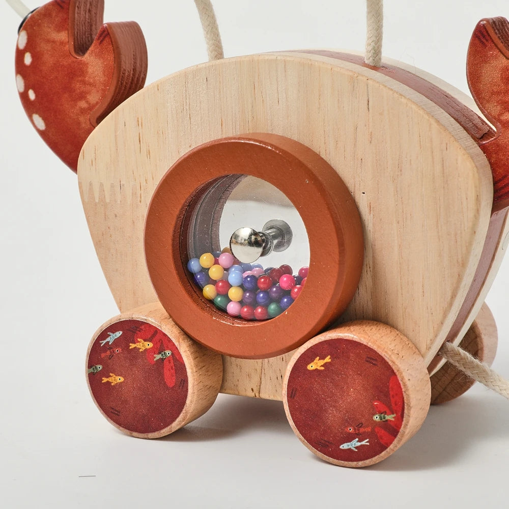TinyTrek Crab – Montessori Wooden Pull Toy | Multi-Skill Development Bead & Block Toy