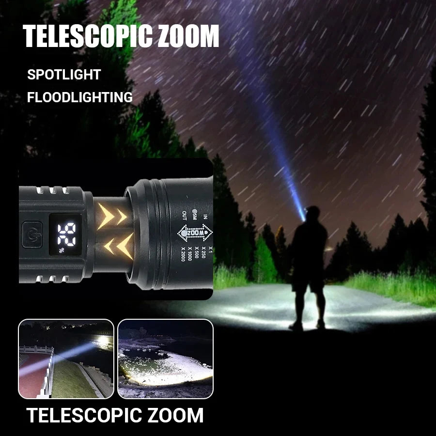 TitanBeam Ultra – 5000LM P70 LED Tactical Flashlight with Telescopic Zoom & Built-in Batter