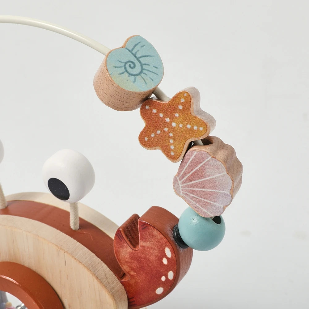 TinyTrek Crab – Montessori Wooden Pull Toy | Multi-Skill Development Bead & Block Toy