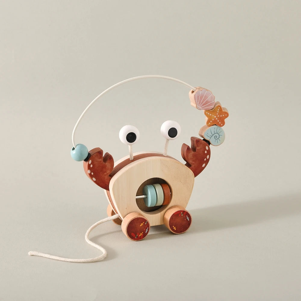 TinyTrek Crab – Montessori Wooden Pull Toy | Multi-Skill Development Bead & Block Toy