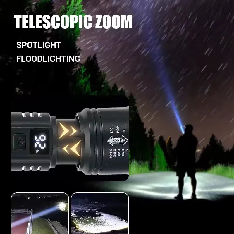 TitanBeam Ultra – 5000LM P70 LED Tactical Flashlight with Telescopic Zoom & Built-in Batter