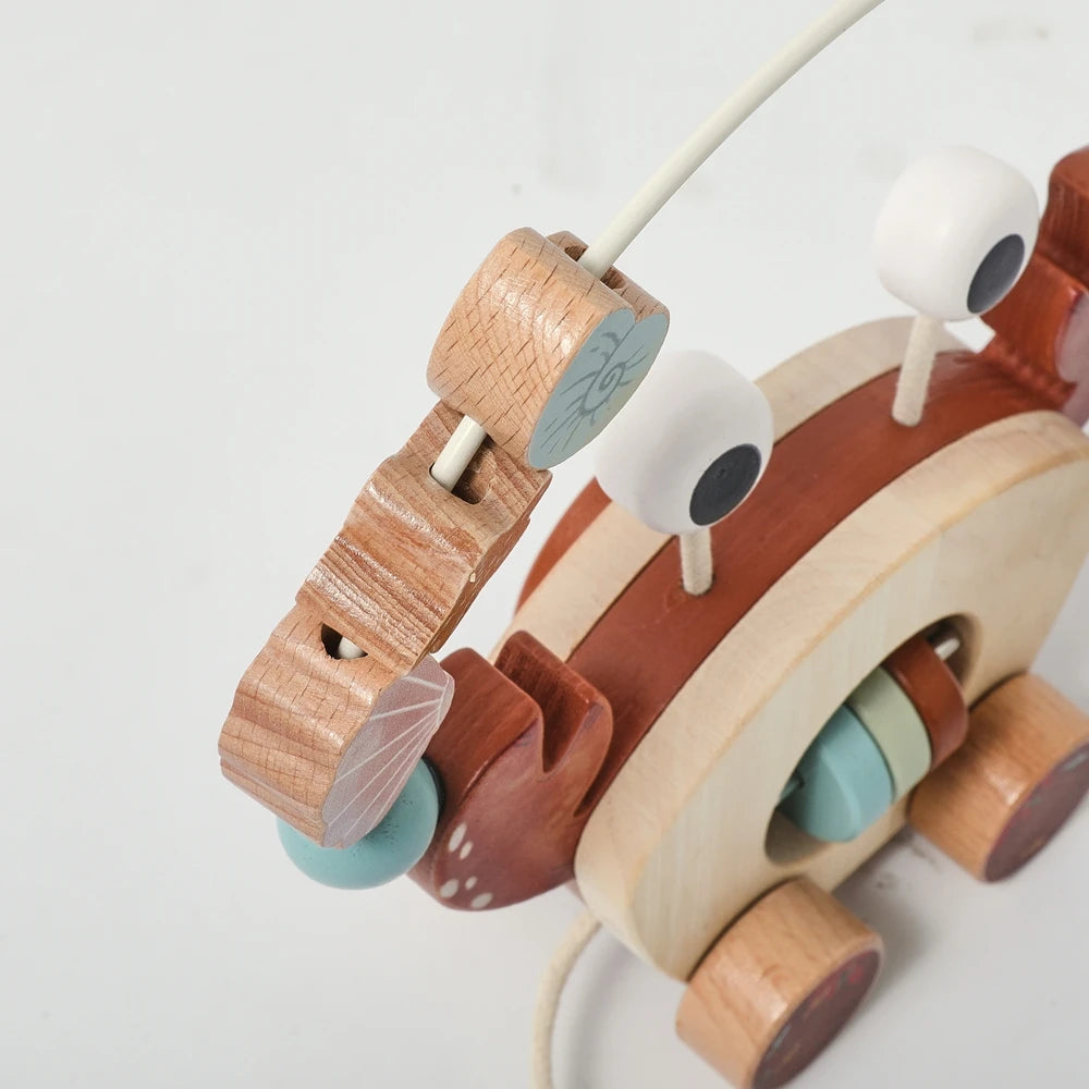 TinyTrek Crab – Montessori Wooden Pull Toy | Multi-Skill Development Bead & Block Toy