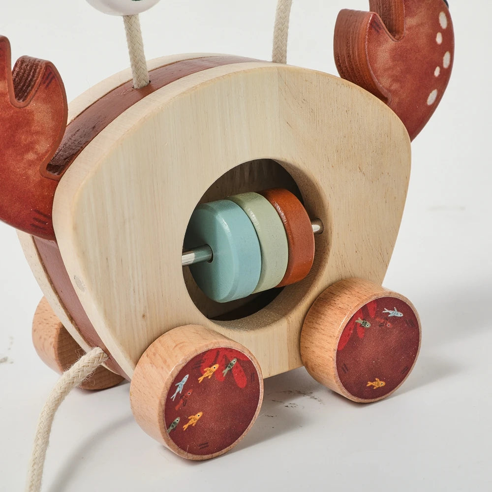 TinyTrek Crab – Montessori Wooden Pull Toy | Multi-Skill Development Bead & Block Toy