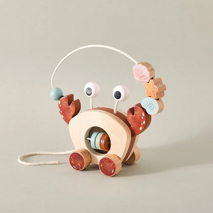 TinyTrek Crab – Montessori Wooden Pull Toy | Multi-Skill Development Bead & Block Toy